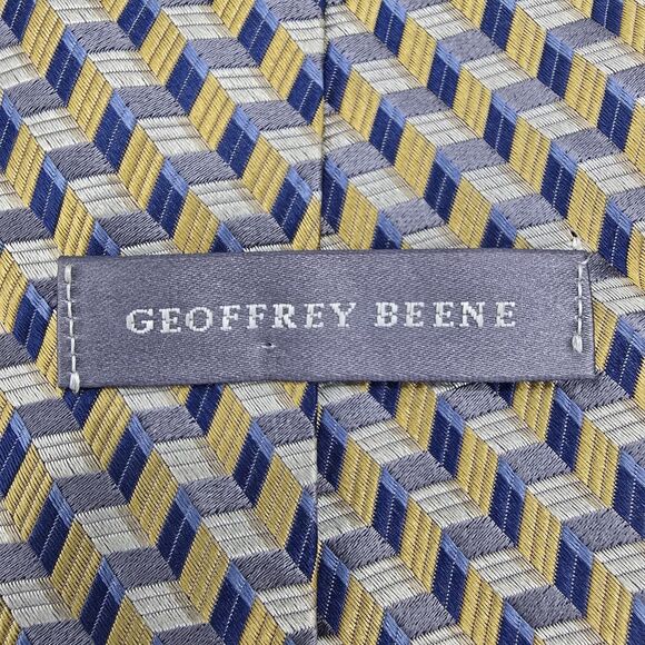 Necktie Mens Vintage Geoffrey Beene Mens Tie Yellow White Blue Size Is 57 x 4in - Picture 5 of 7